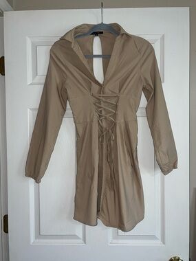 Love Tree Khaki Tie-Front Hooded Tunic